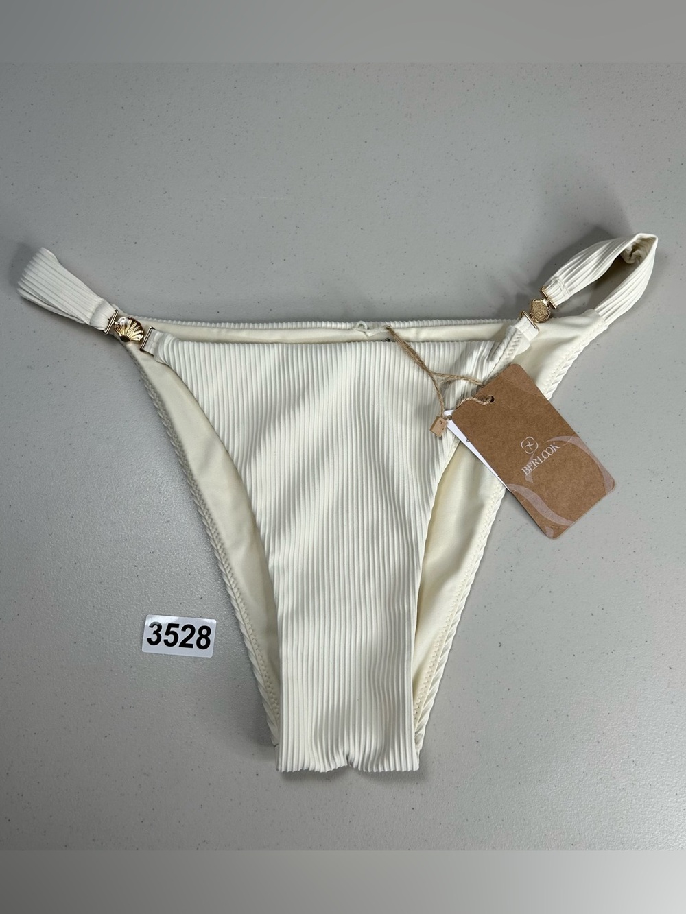 Berlook Off White Hold Accented Bikini Bottom Ribbed Large